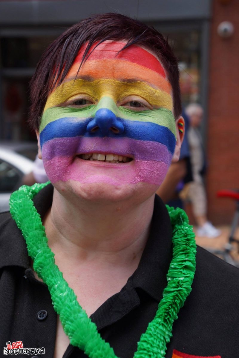 Rainbow flag face paint at Birmingham Pride 