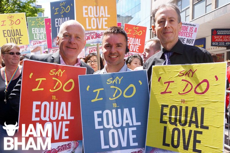 (L-R): Lord Michael Cashman, Lawrence Barton and Peter Tatchell at Birmingham Pride 2013