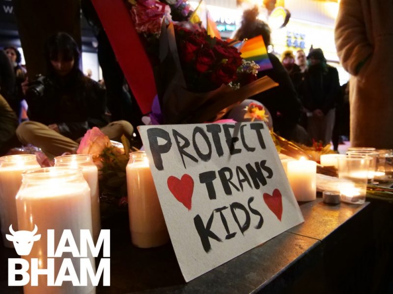A 'Protect Trans Kids' placard on display the Brianna Ghey vigil in Birmingham 