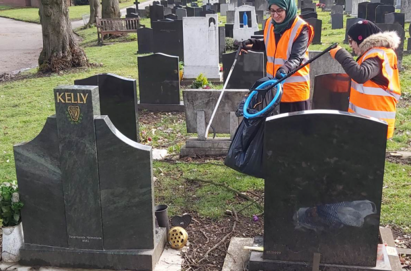 Litter was collected from both the Christian and Muslim sections of Handsworth Cemetery
