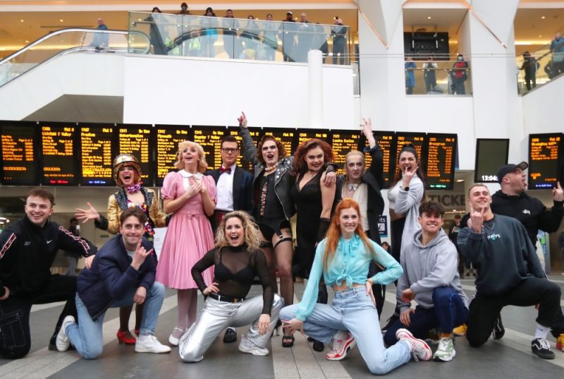 The cast and crew of the Rocky Horror Show delighted Birmingham shoppers and commuters