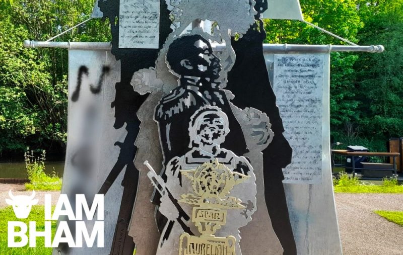 The 'Black British History in British History' sculpture in Birmingham has been vandalised with racist graffiti 