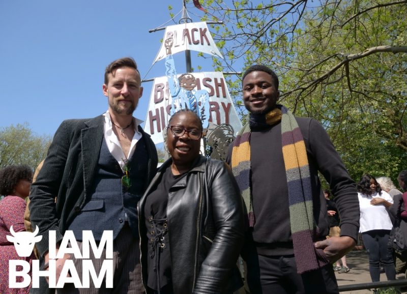 Paulette Hamilton MP, Luke Perry and Canaan Brown at the launch of the 'Black British History is British History' sculpture in Birmingham 
