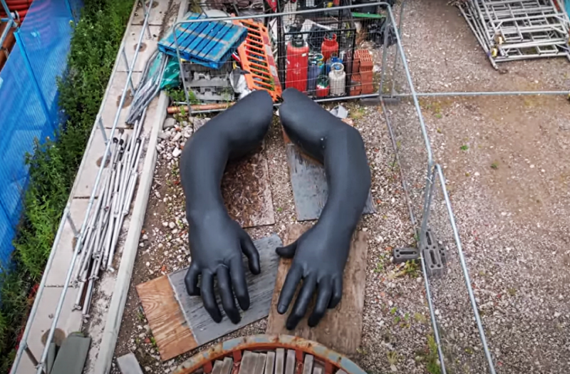 King's giant arms are currently detached and lying on boards in the demolition yard