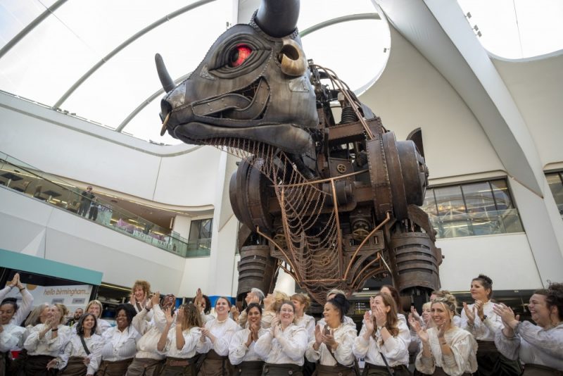 Ozzy the bull at his new home on the concourse of New Street Station