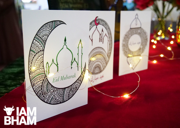 Eid Mubarak greetings cards on sale at the festive bazaar