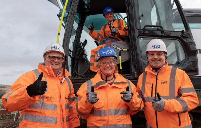 HS2 celebrates the start of construction of Curzon Street station. L -R, Martyn Woodhouse, MDJV Director, Liz Clements, Cabinet Member for Transport, Birmingham Council, Andy Street, West Mids Mayor, Dave Lock, HS2 