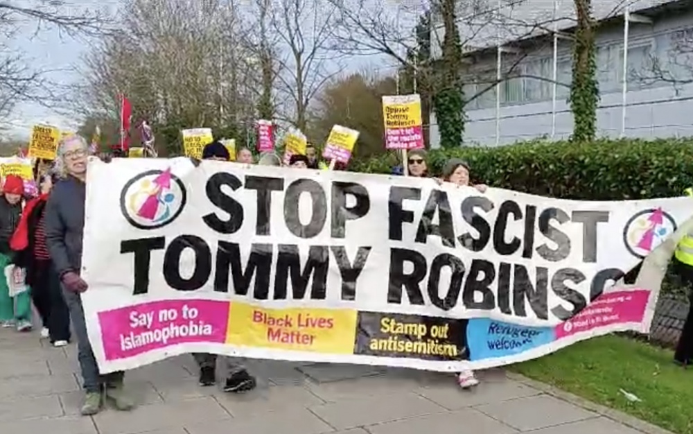 Anti-fascism protesters descended on Telford today to counter a protest by far-right activist Tommy Robinson