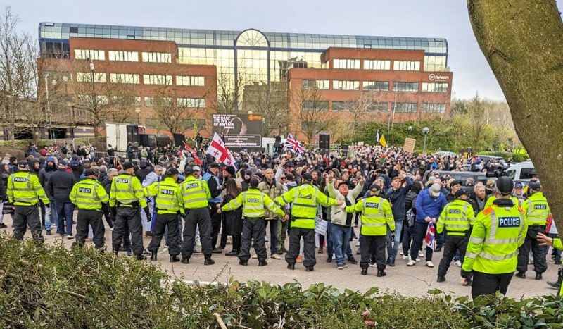 Around 500 supporters of far-right Tommy Robinson gathered in Telford town centre for a protest and film screening 