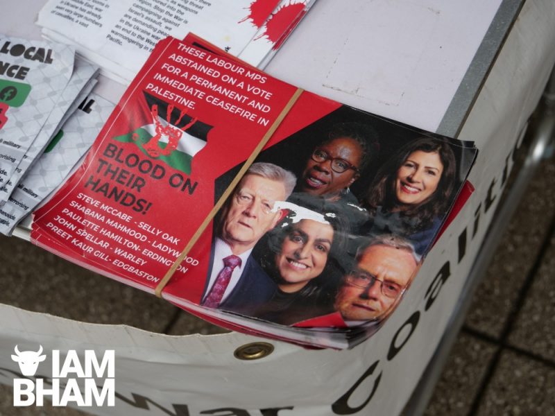 A leaflet calling for the deselection of Birmingham and Sandwell Labour MPs who abstained on the parliamentary Gaza ceasefire vote 
