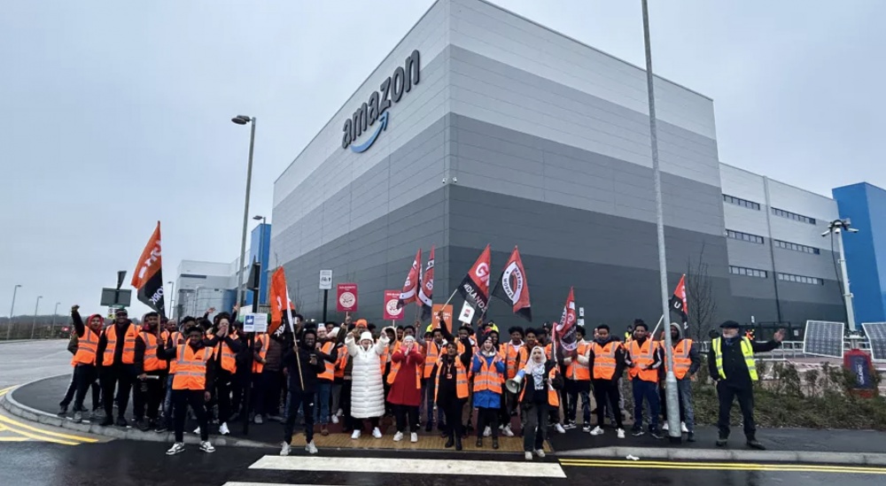 Industrial strike action over pay by GMB union members at a UK Amazon warehouse