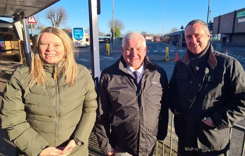 Jo Shore, director of delivery with TfWM, Cllr Patrick Harley, leader of Dudley Council and Adam Lane, project manager with TfWM say farewell to the old bus station 