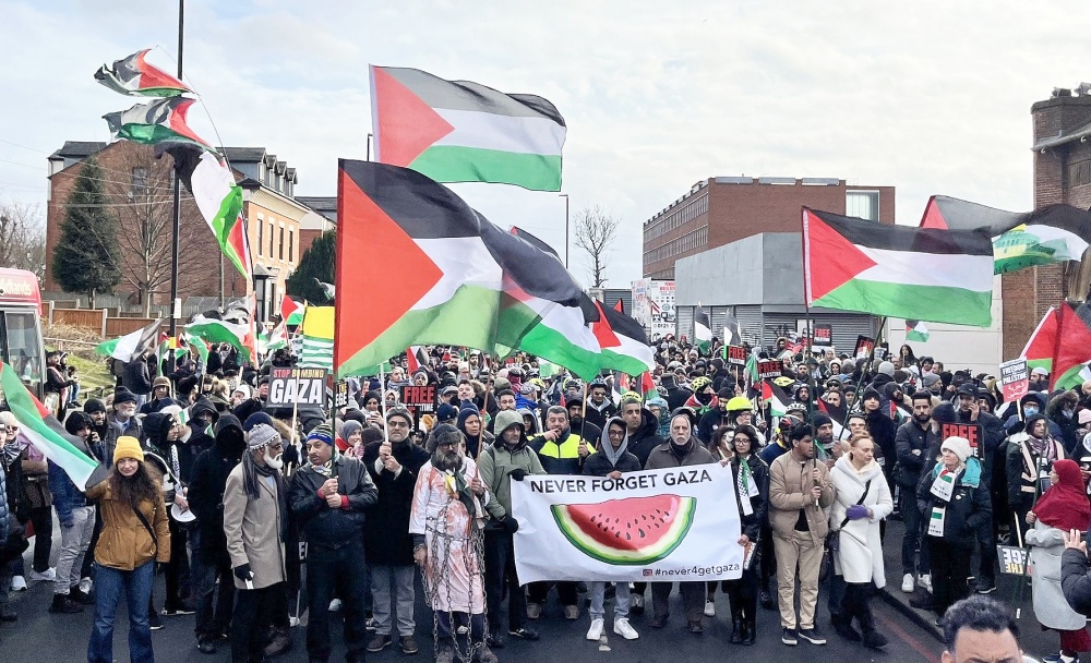 Thousands of people marched through Birmingham calling for a Gaza ceasefire