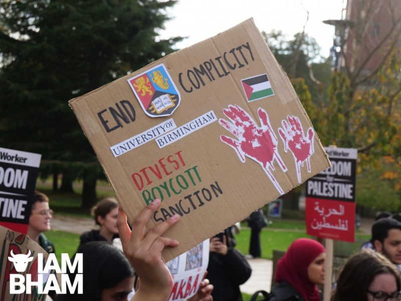 Students are calling for an end to the University of Birmingham’s “complicity in war crimes