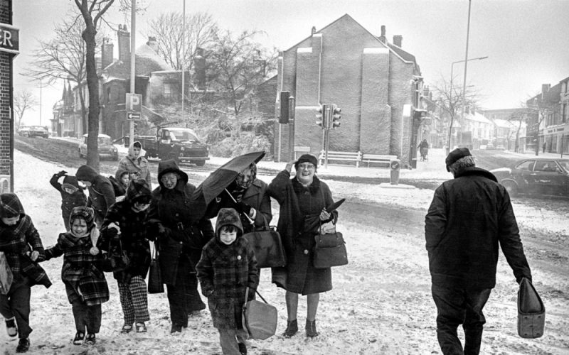 Shoppers brace for a blizzard at Five Ways, Brierley Hill, 1976