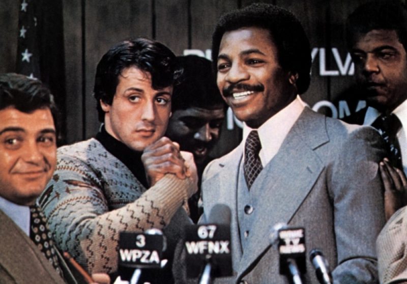 Carl Weathers as Apollo Creed and Sylvester Stallone as Rocky Balboa in Rocky 1976 hit film 'Rocky' 