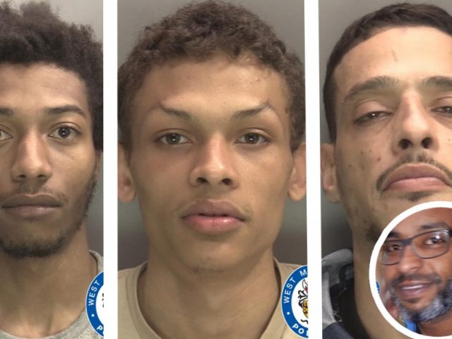 (L-R): Khalil Henriques, Cyle Crowley and Carl Dunning found guilty after fatal stabbing of Hazim Al-Bajouri (inset)